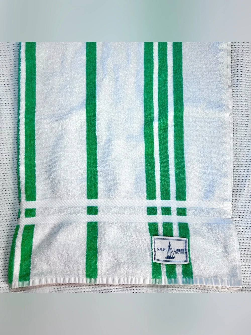 Ralph Lauren Home White Green Stripes Beach Towel